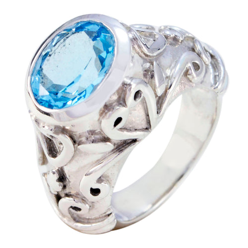 Blue Topaz Solitaire Moroccan Sterling Silver Blue Gemstones Edgy antique Ring Jewellery