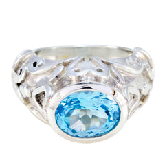 Blue Topaz Solitaire Moroccan Sterling Silver Blue Gemstones Edgy antique Ring Jewellery