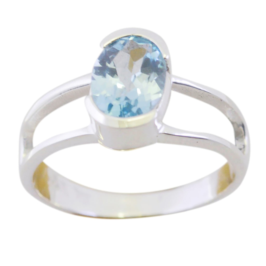Blue Topaz Solitaire Korean 92.5 Silver Blue Gems Delicate Fairytale Ring Jewelry