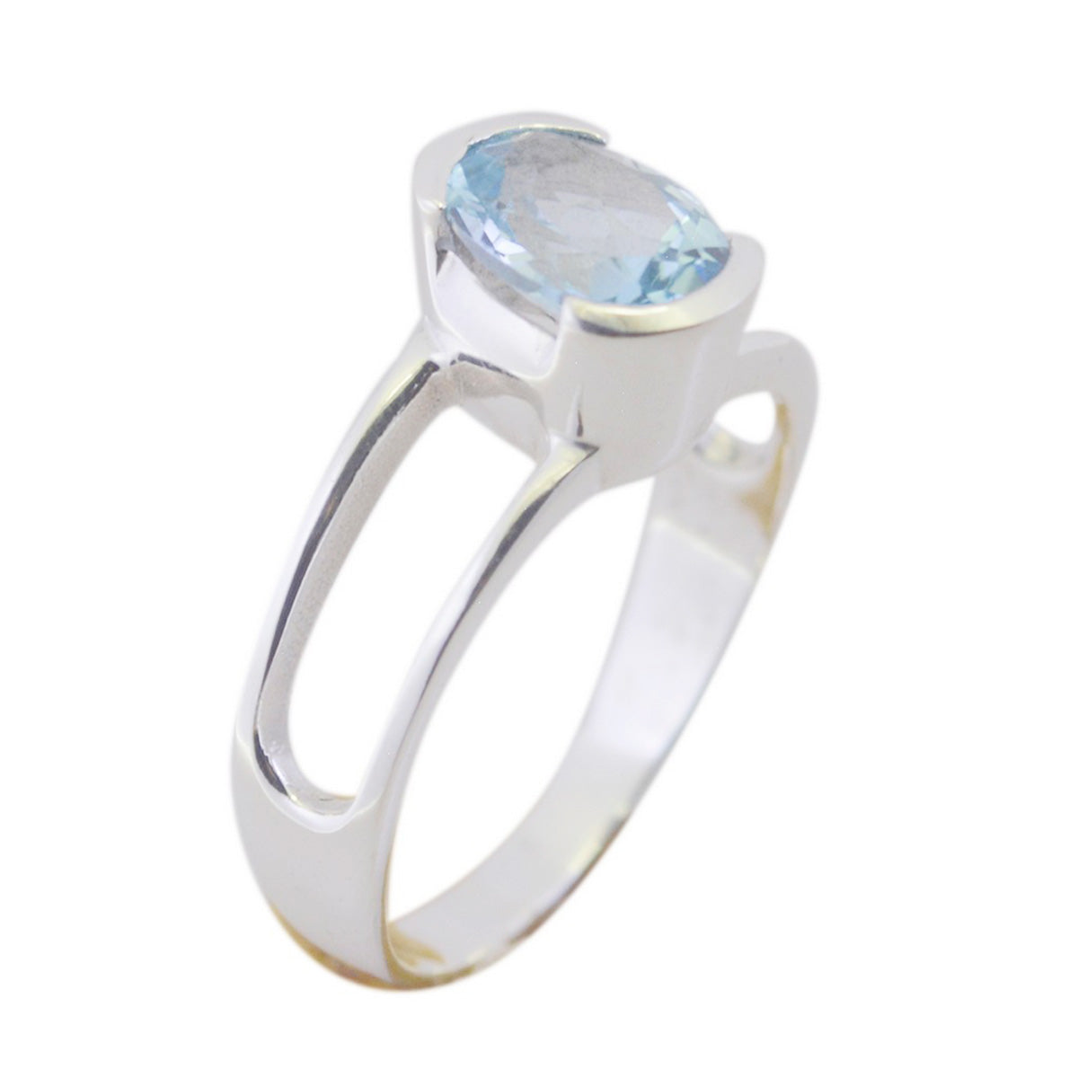 Blue Topaz Solitaire Korean 92.5 Silver Blue Gems Delicate Fairytale Ring Jewelry