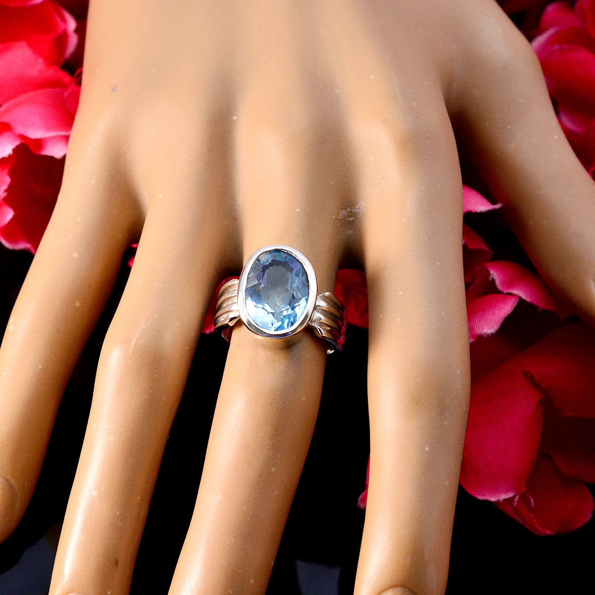 Blue Topaz Solitaire Egyptian 925 Sterling Silver Blue Gemstones Versatile Heritage Ring Jewellery