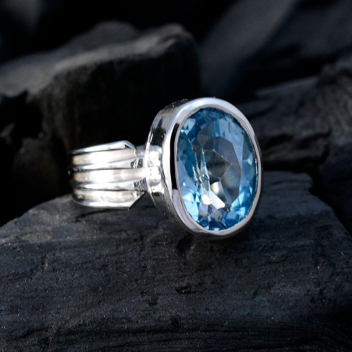 Blue Topaz Solitaire Egyptian 925 Sterling Silver Blue Gemstones Versatile Heritage Ring Jewellery