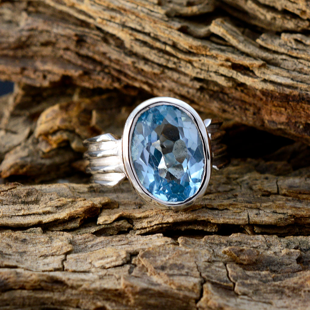 Blue Topaz Solitaire Egyptian 925 Sterling Silver Blue Gemstones Versatile Heritage Ring Jewellery