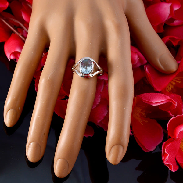 Blue Topaz Solitaire Japanese 92.5 Silver Blue Gemstones Whisper thin Trendy Ring Jewelry
