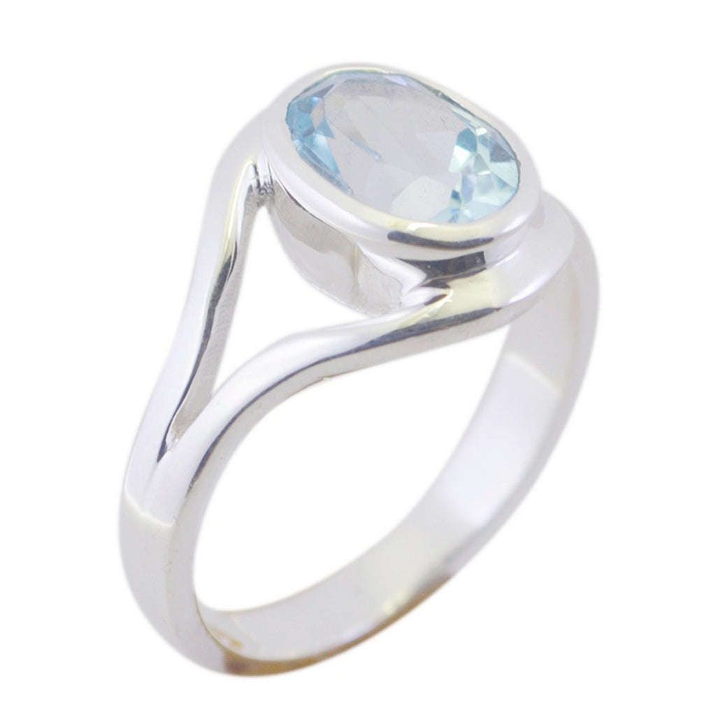 Blue Topaz Solitaire Japanese 92.5 Silver Blue Gemstones Whisper thin Trendy Ring Jewelry