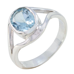 Blue Topaz Solitaire Japanese 92.5 Silver Blue Gemstones Whisper thin Trendy Ring Jewelry