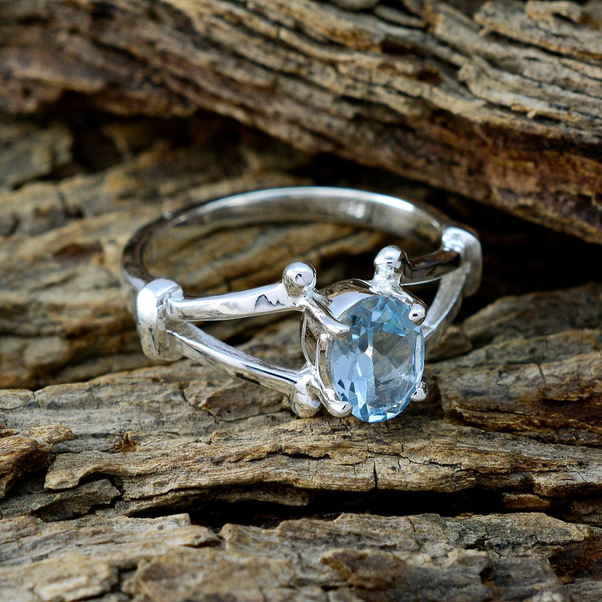 Blue Topaz Solitaire Russian Sterling Silver Blue Gemstones Slim Traditional Ring Jewelry