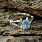 Blue Topaz Solitaire Russian Sterling Silver Blue Gemstones Slim Traditional Ring Jewelry