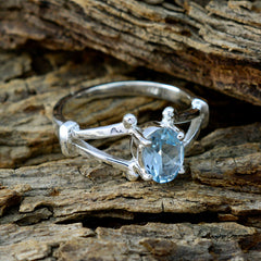 Blue Topaz Solitaire Russian Sterling Silver Blue Gemstones Slim Traditional Ring Jewelry