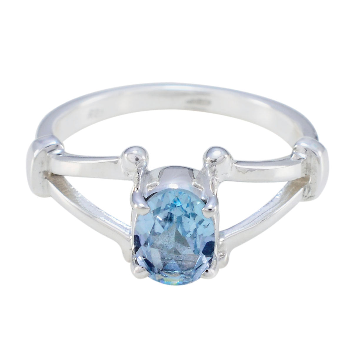 Blue Topaz Solitaire Russian Sterling Silver Blue Gemstones Slim Traditional Ring Jewelry メイン画像