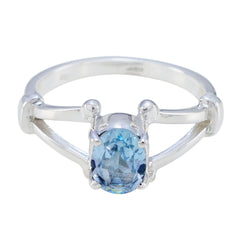Blue Topaz Solitaire Russian Sterling Silver Blue Gemstones Slim Traditional Ring Jewelry