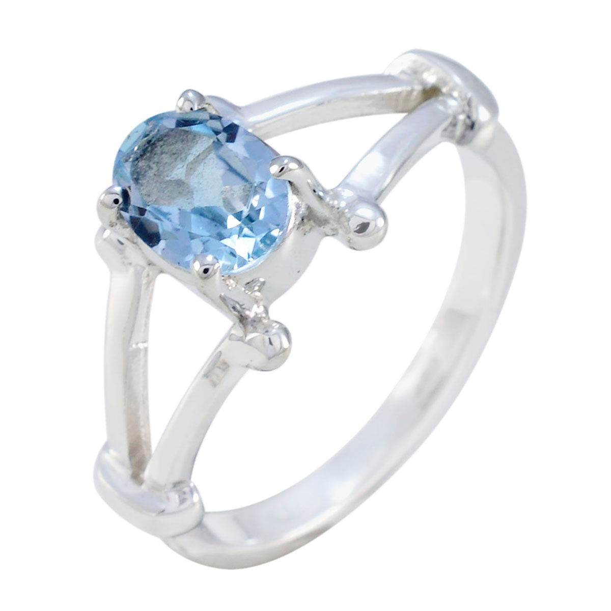 Blue Topaz Solitaire Russian Sterling Silver Blue Gemstones Slim Traditional Ring Jewelry