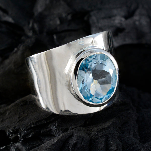 Blue Topaz Solitaire French 925 Sterling Silver Blue Gemstones Versatile Armor Ring Jewellery