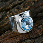 Blue Topaz Solitaire French 925 Sterling Silver Blue Gemstones Versatile Armor Ring Jewellery
