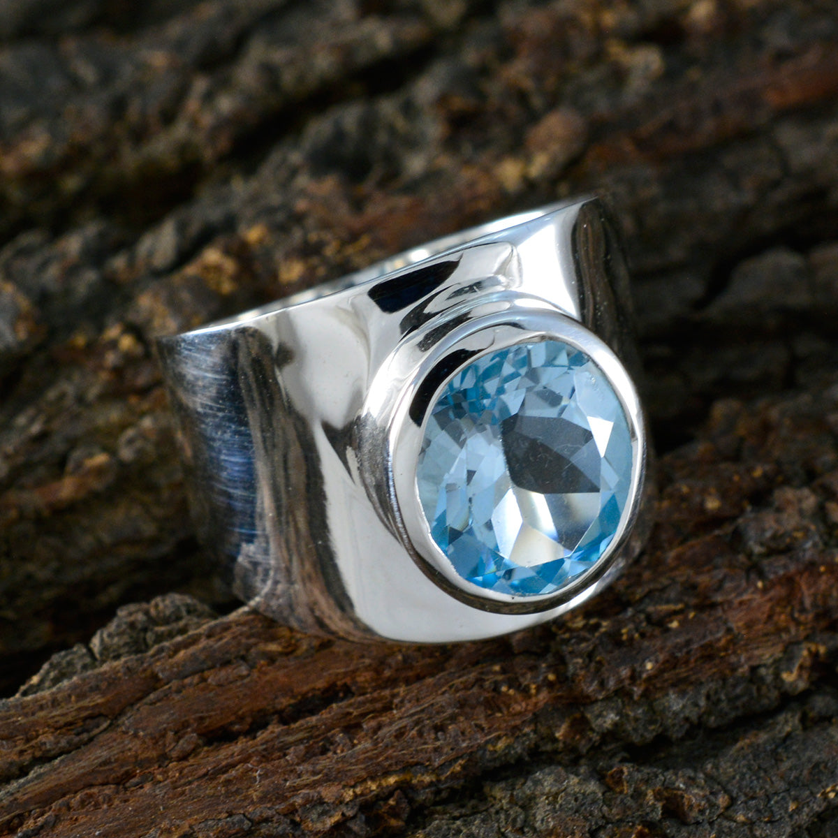Blue Topaz Solitaire French 925 Sterling Silver Blue Gemstones Versatile Armor Ring Jewellery