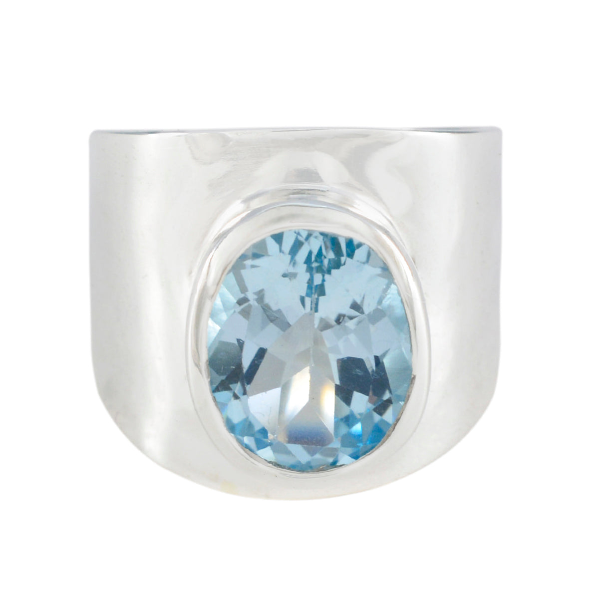 Blue Topaz Solitaire French 925 Sterling Silver Blue Gemstones Versatile Armor Ring Jewellery Hoofdafbeelding