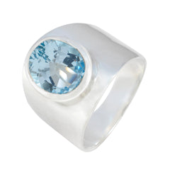 Blue Topaz Solitaire French 925 Sterling Silver Blue Gemstones Versatile Armor Ring Jewellery