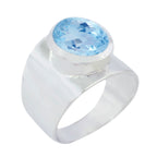 Blue Topaz Solitaire French 925 Sterling Silver Blue Gemstones Versatile Armor Ring Jewellery
