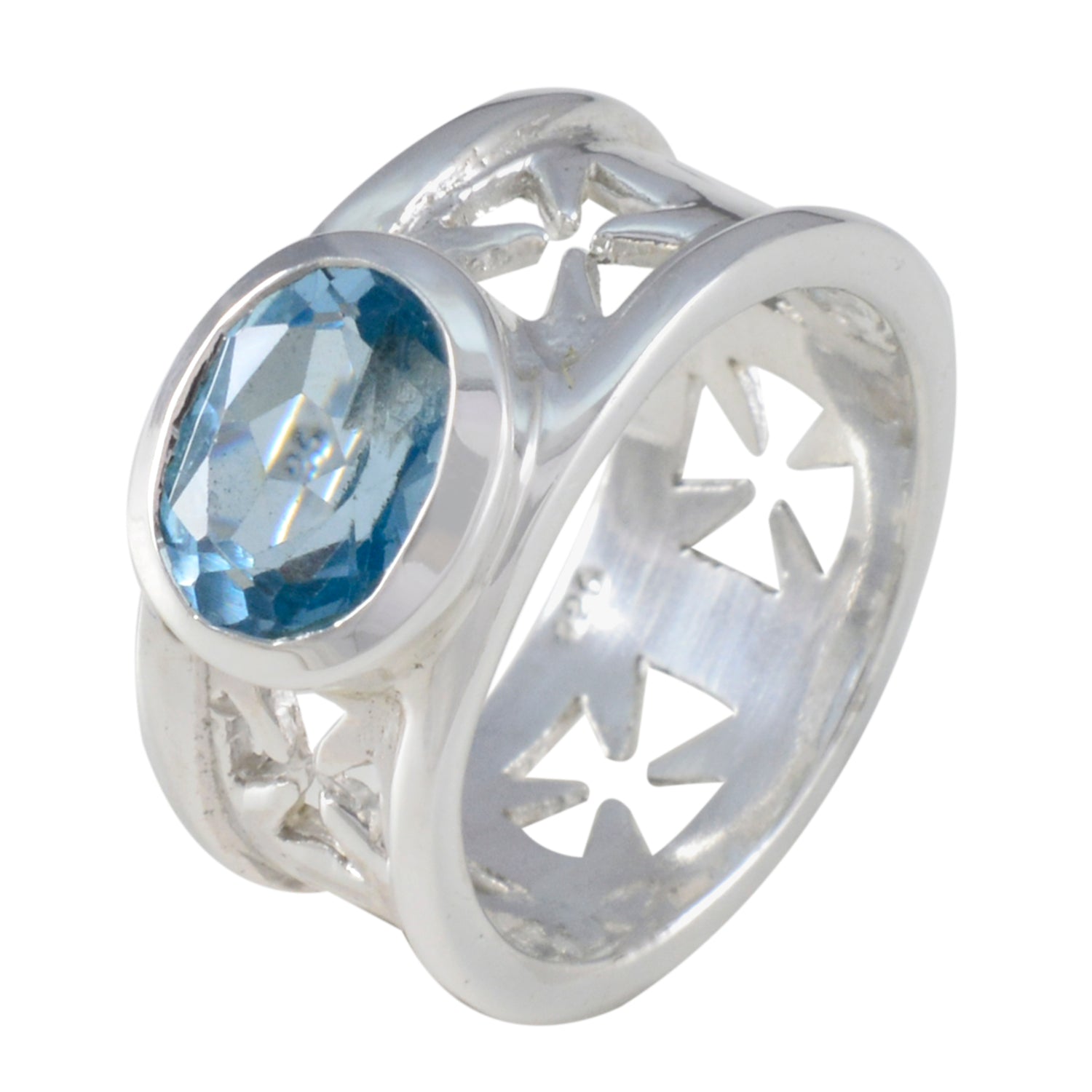 Blauer Topas Solitär Afrikanisches Silber Blaue Edelsteine Klassischer irischer Ring Schmuck Zweitbild