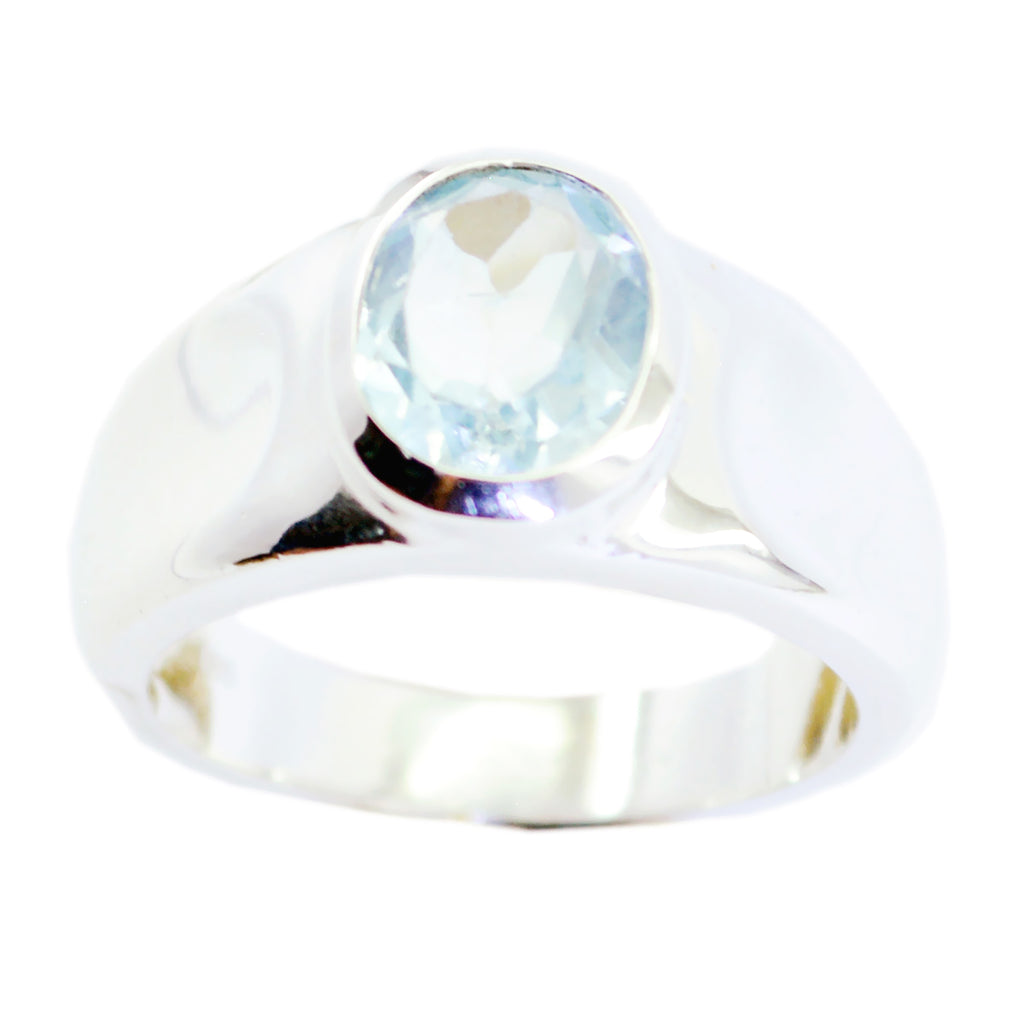 Blue Topaz Solitaire Russian Sterling Silver Blue Gems Eye catching Engagement Ring Jewellery