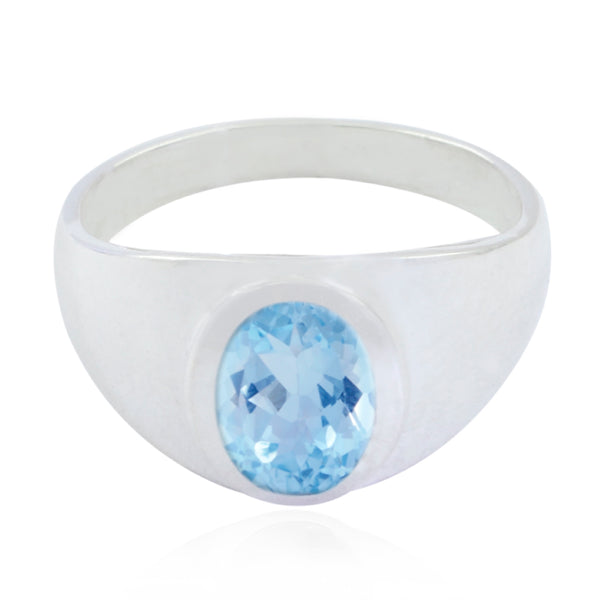 Blue Topaz Solitaire Russian 925 Sterling Silver Blue Gemstone Tiny Ethnic Ring Jewellery