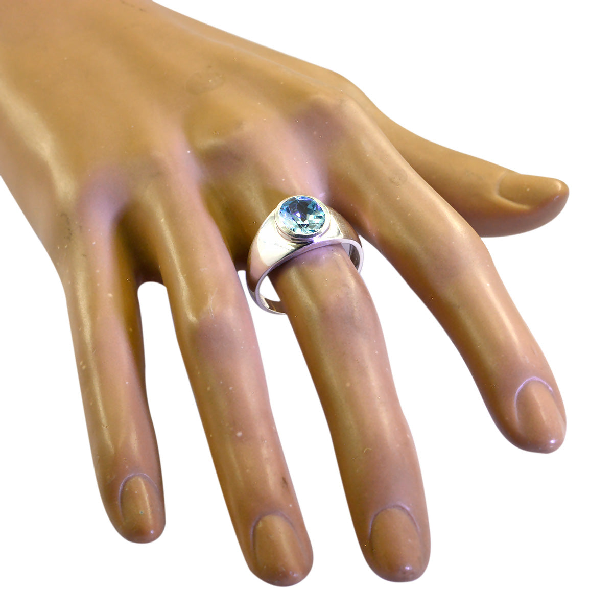 Blauer Topas Solitär Russischer 925 Sterling Silber Blauer Edelstein Winziger ethnischer Ring Schmuck Zweitbild