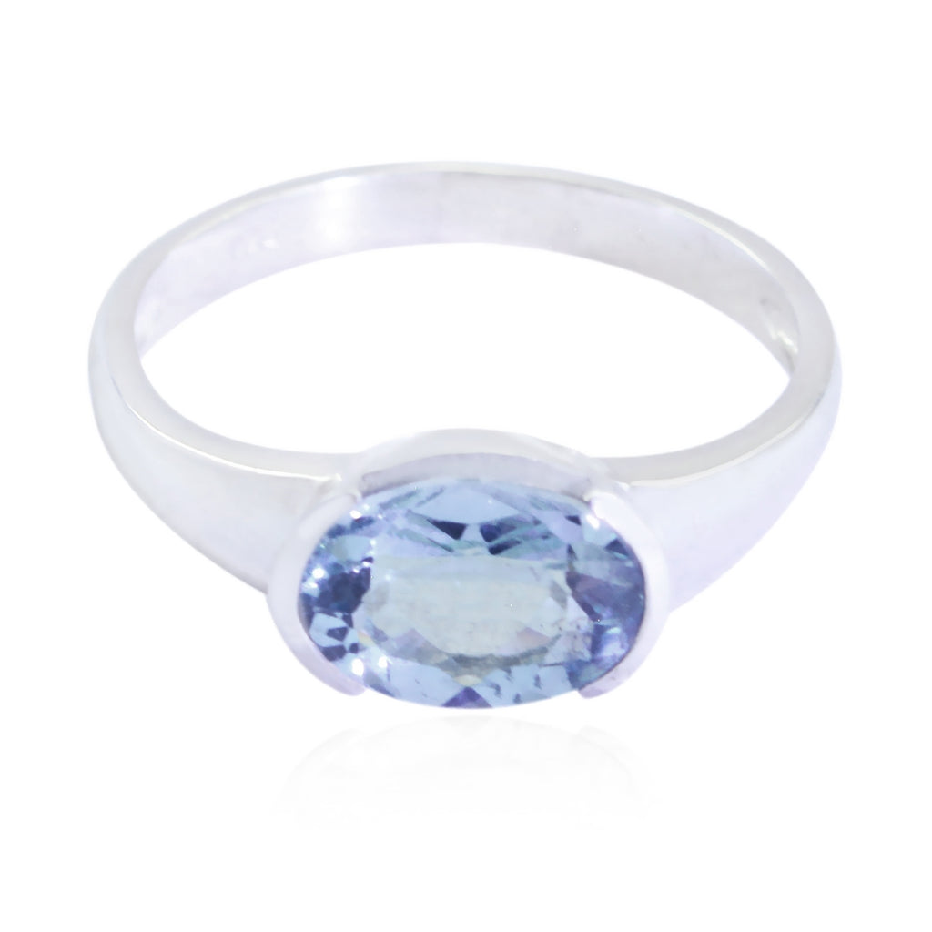 Blue Topaz Solitaire Turkish 925 Sterling Silver Blue Gemstones Dainty Modern Ring Jewelry