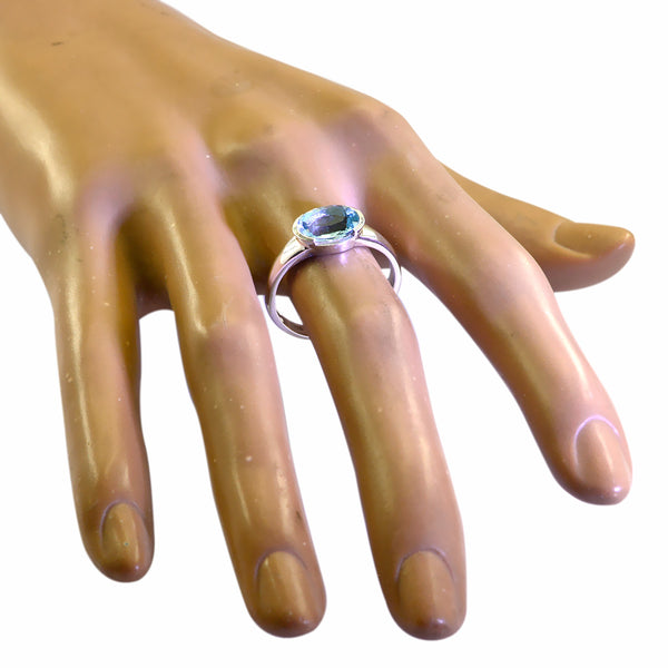 Blue Topaz Solitaire Turkish 925 Sterling Silver Blue Gemstones Dainty Modern Ring Jewelry