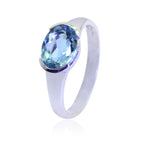 Blue Topaz Solitaire Turkish 925 Sterling Silver Blue Gemstones Dainty Modern Ring Jewelry