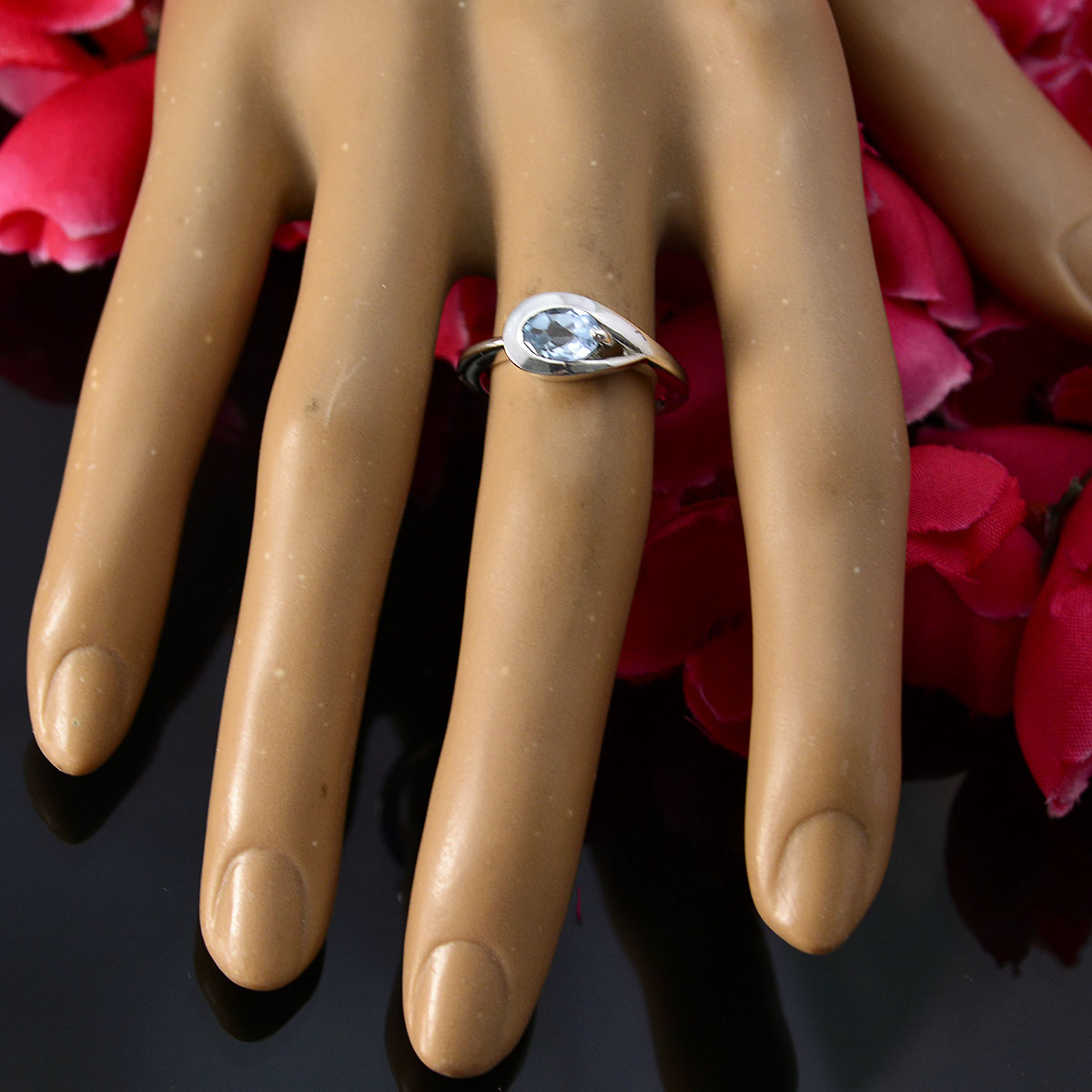 Blue Topaz Solitaire American Silver Blue Gemstones Delicate Romantic Ring Jewellery