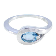 Blue Topaz Solitaire American Silver Blue Gemstones Delicate Romantic Ring Jewellery