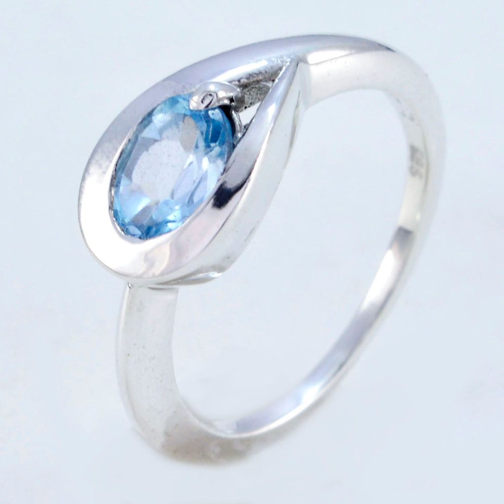 Blue Topaz Solitaire American Silver Blue Gemstones Delicate Romantic Ring Jewellery