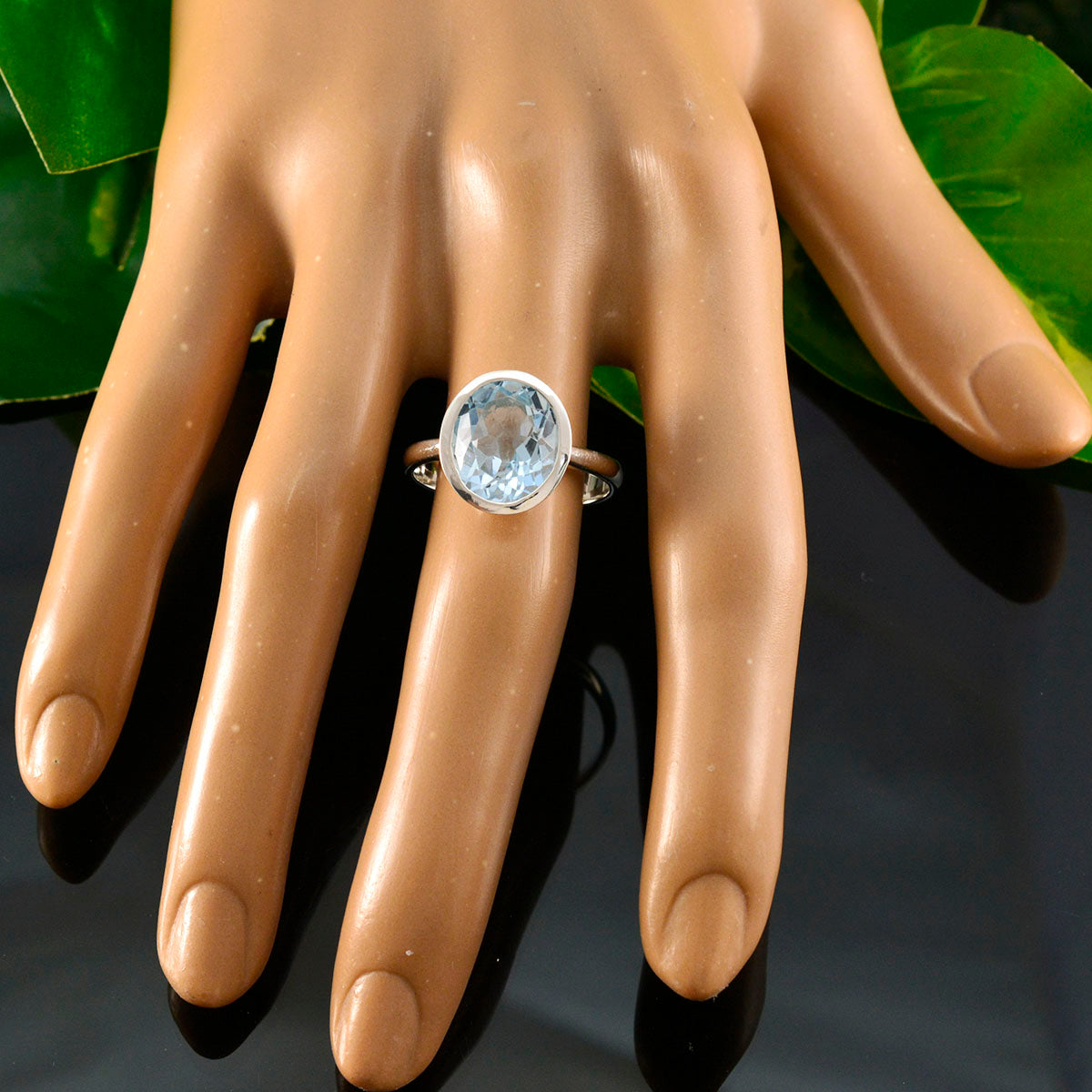 Blue Topaz Solitaire African Sterling Silver Blue Gems Minimal Modern Ring Jewelry