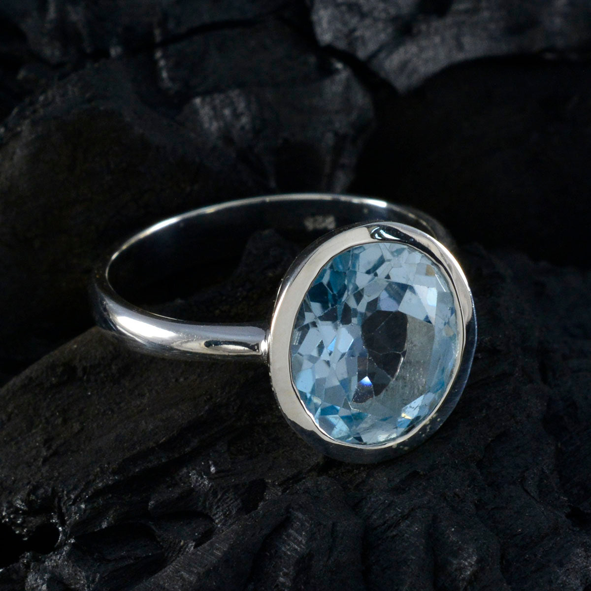 Blue Topaz Solitaire African Sterling Silver Blue Gems Minimal Modern Ring Jewelry