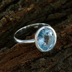 Blue Topaz Solitaire African Sterling Silver Blue Gems Minimal Modern Ring Jewelry