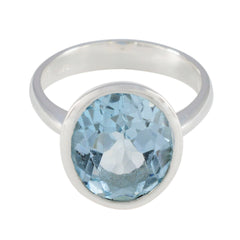 Blue Topaz Solitaire African Sterling Silver Blue Gems Minimal Modern Ring Jewelry
