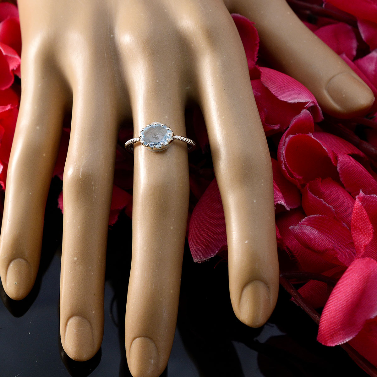 Blue Topaz Solitaire American Sterling Silver Blue Gemstones Minimalist Twist Ring Jewellery