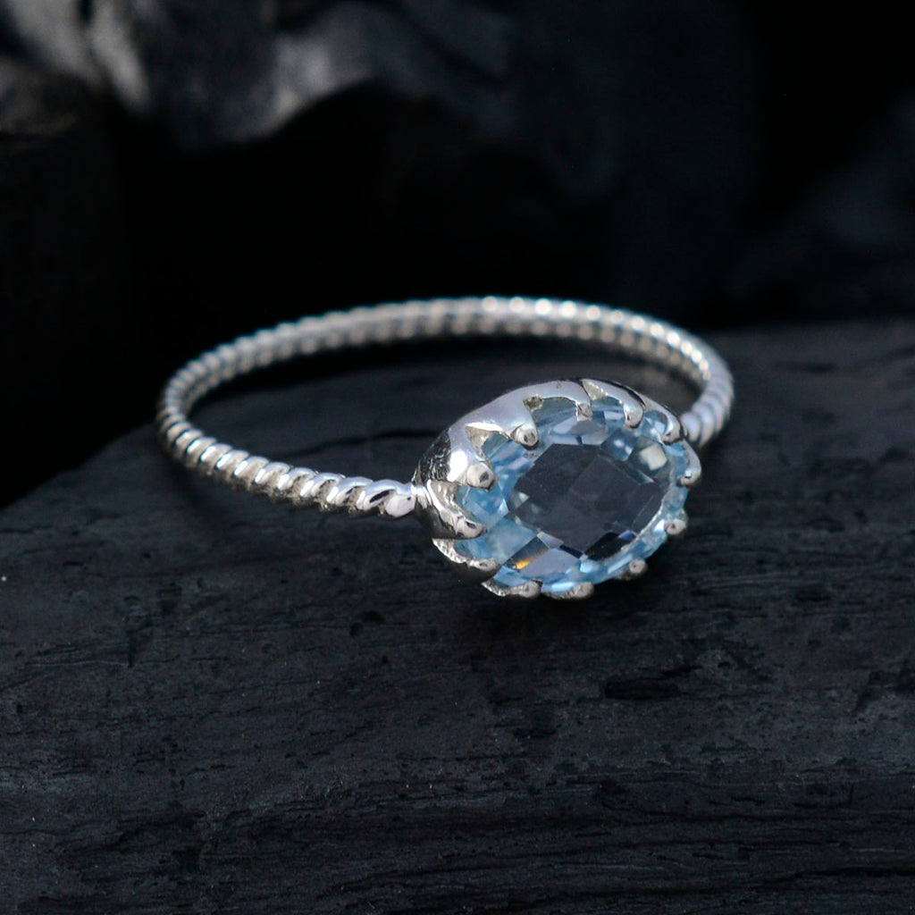 Blue Topaz Solitaire American Sterling Silver Blue Gemstones Minimalist Twist Ring Jewellery