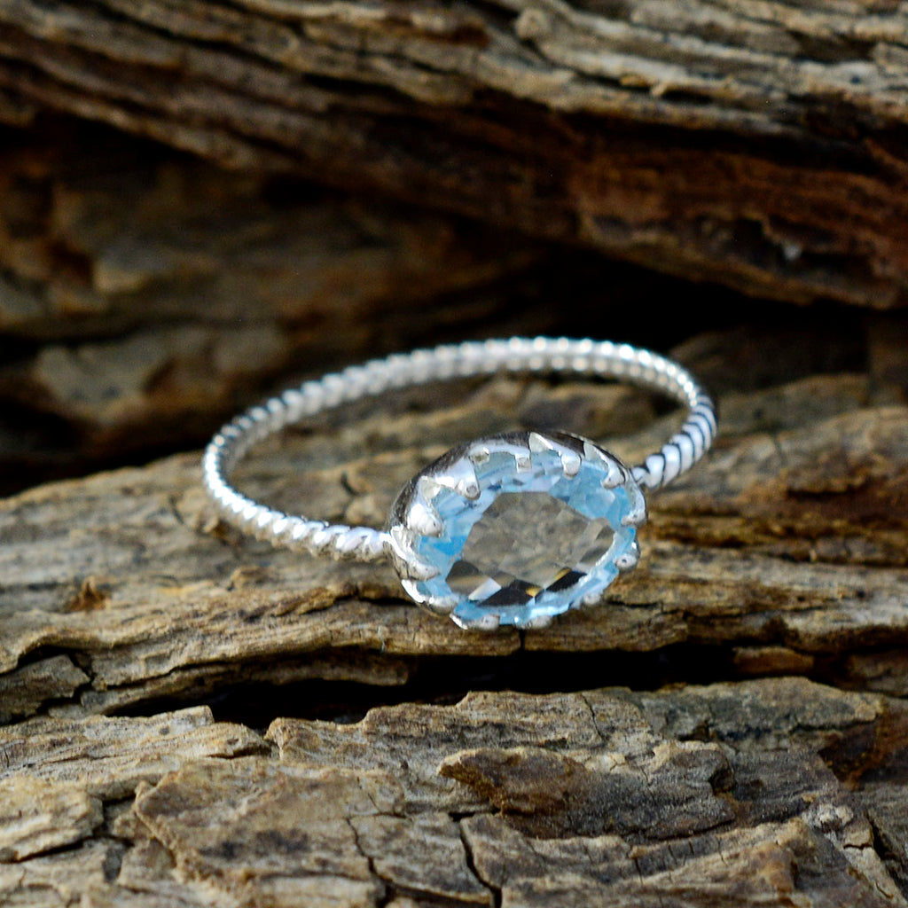 Blue Topaz Solitaire American Sterling Silver Blue Gemstones Minimalist Twist Ring Jewellery