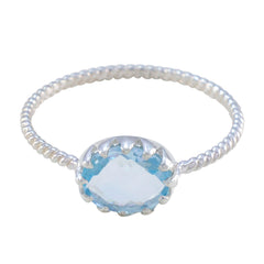 Blue Topaz Solitaire American Sterling Silver Blue Gemstones Minimalist Twist Ring Jewellery