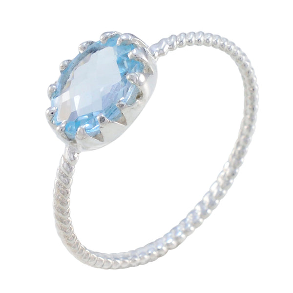 Blue Topaz Solitaire American Sterling Silver Blue Gemstones Minimalist Twist Ring Jewellery