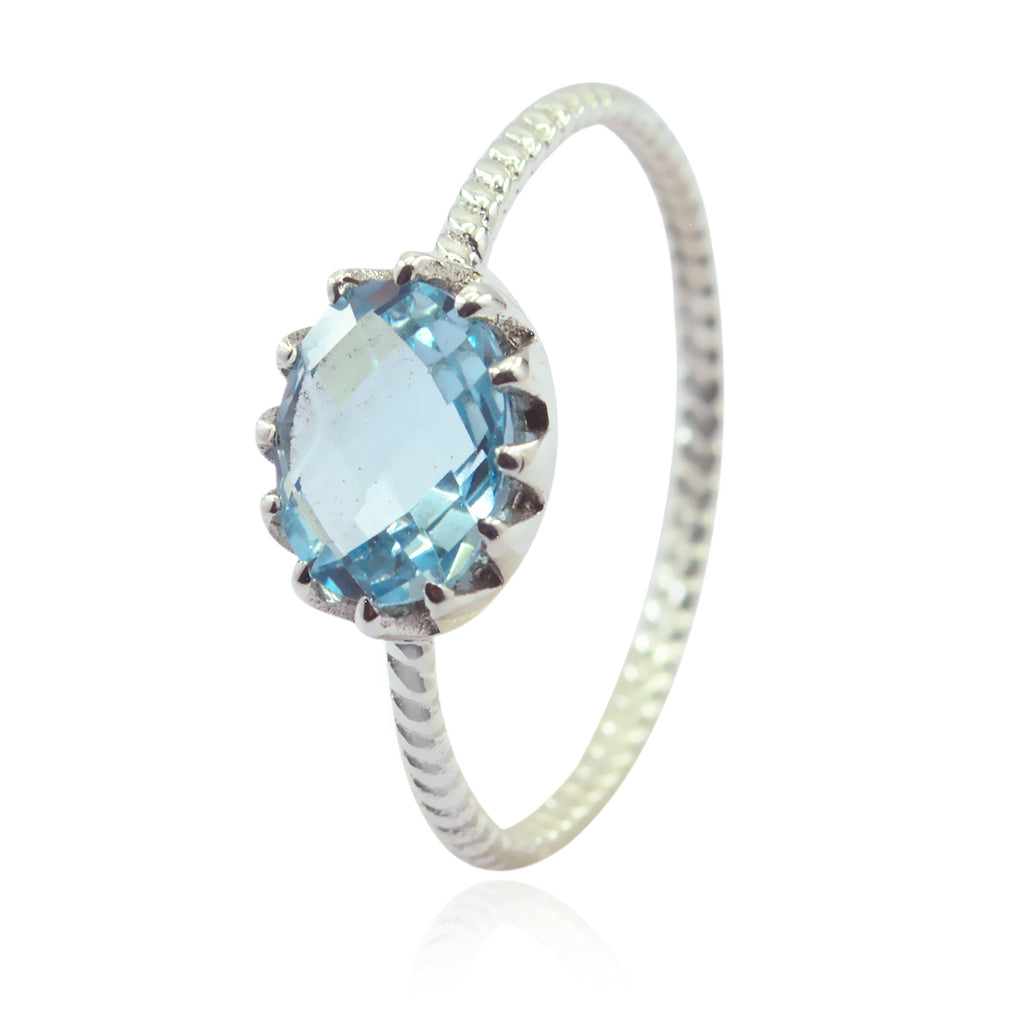 Blue Topaz Solitaire American Sterling Silver Blue Gemstones Minimalist Twist Ring Jewellery