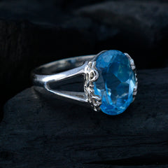 Blue Topaz Solitaire Russian 92.5 Silver Blue Gemstones Classic  Luxurious Ring Jewellery