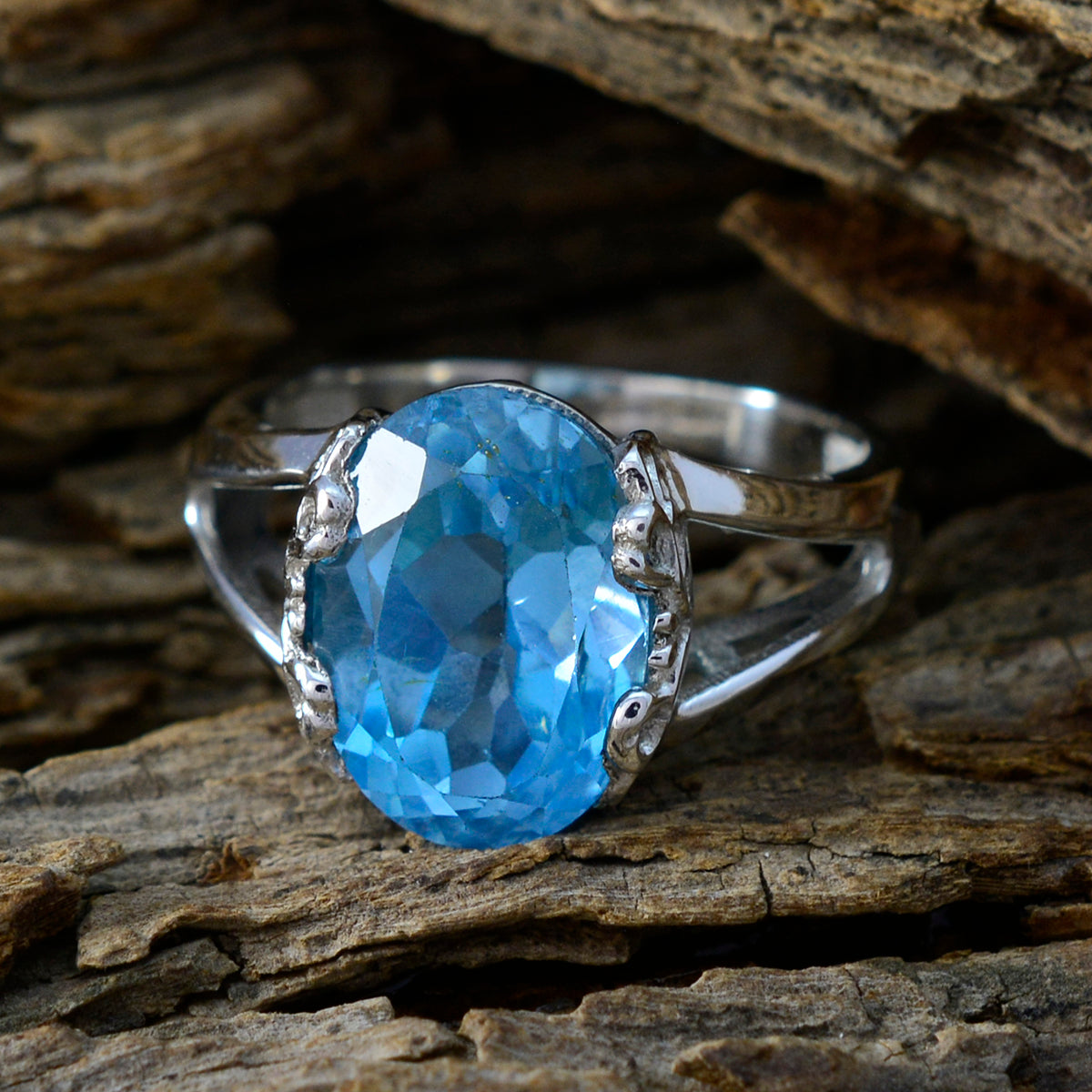 Blue Topaz Solitaire Russian 92.5 Silver Blue Gemstones Classic  Luxurious Ring Jewellery