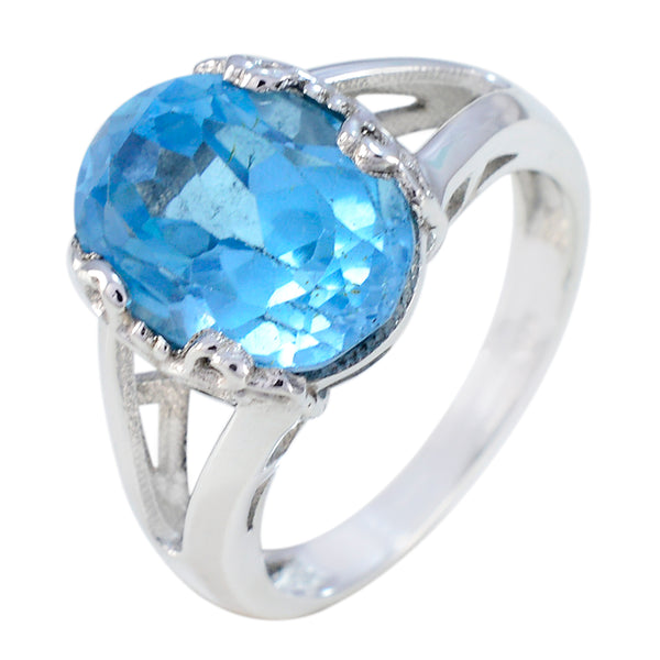 Blue Topaz Solitaire Russian 92.5 Silver Blue Gemstones Classic  Luxurious Ring Jewellery