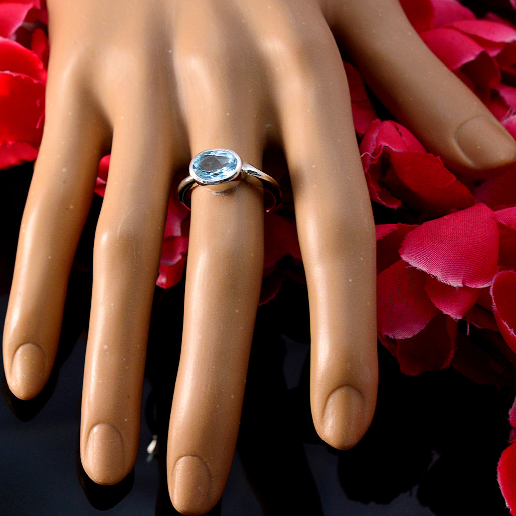 Blue Topaz Solitaire Indian Sterling Silver Blue Gems Featherlight Traditional Ring Jewelry