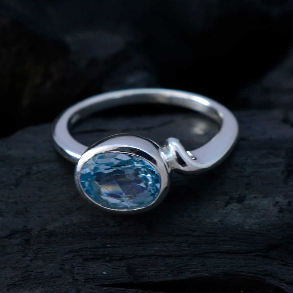 Blue Topaz Solitaire Indian Sterling Silver Blue Gems Featherlight Traditional Ring Jewelry
