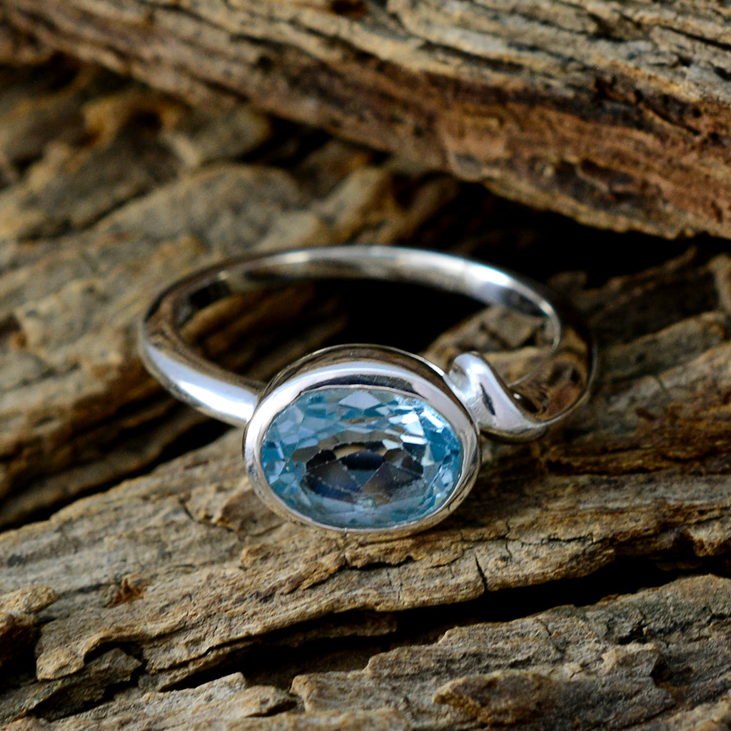Blue Topaz Solitaire Indian Sterling Silver Blue Gems Featherlight Traditional Ring Jewelry