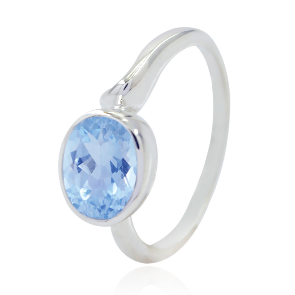 Blue Topaz Solitaire Indian Sterling Silver Blue Gems Featherlight Traditional Ring Jewelry