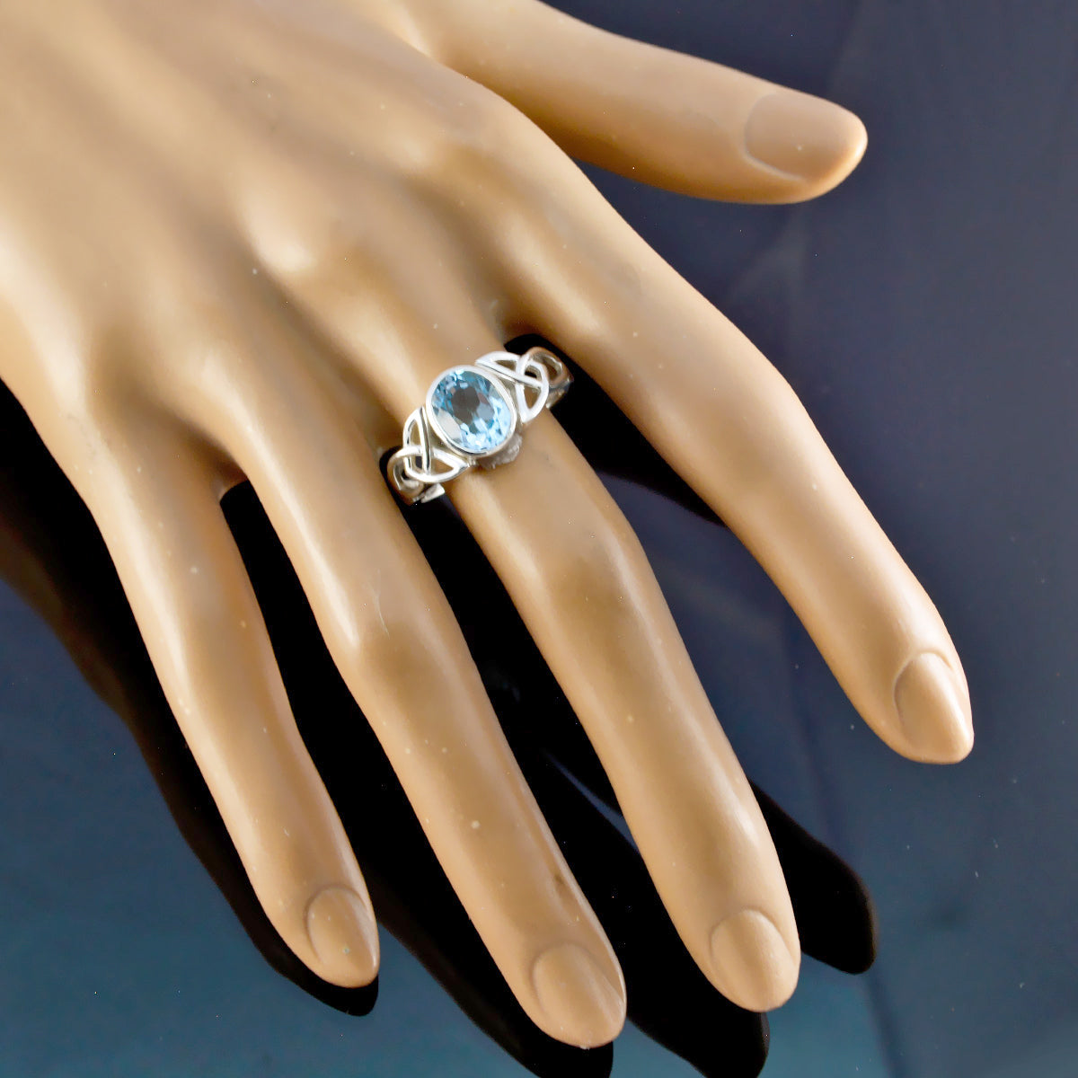 Blue Topaz Solitaire Egyptian 92.5 Silver Blue Gemstone Minimal Boho Ring Jewelry